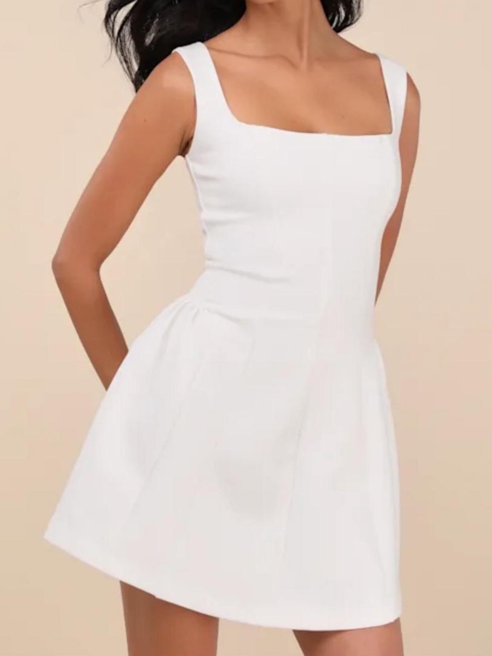 White Square-Neck Fit & Flare Dress